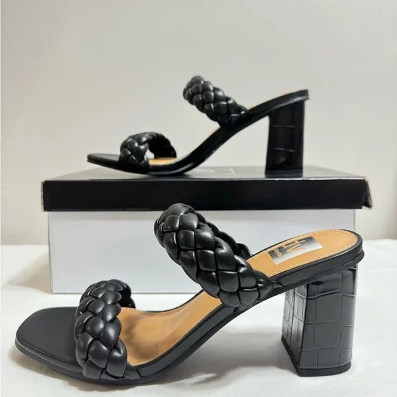 Dolce Vita Paily Black Multi Stella Slip On Squared Open Toe Heeled Sandals 8 - Picture 3 of 4